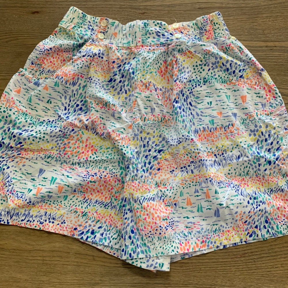 Vintage Line-Up 100% Cotton Abstract Print Shorts White Multi Color Womens L